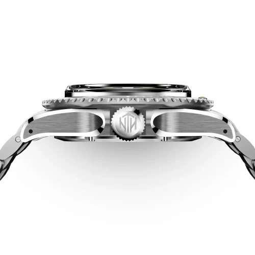 Montre NTH Watches pour homme en argent avec bracelet en acier Amphion Commando No Date - Black Automatic 40MM
