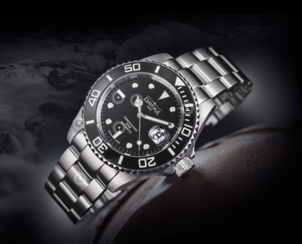 Strieborné pánske hodinky Davosa s oceľovým pásikom Ternos Ceramic - Silver/Black 40MM Automatic