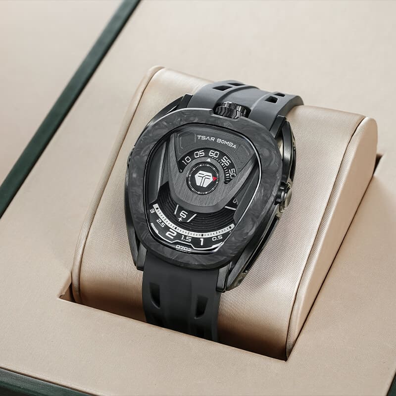 Men's black Tsar Bomba Watch with a rubber band TB8213 - All Black Automatic 44MM