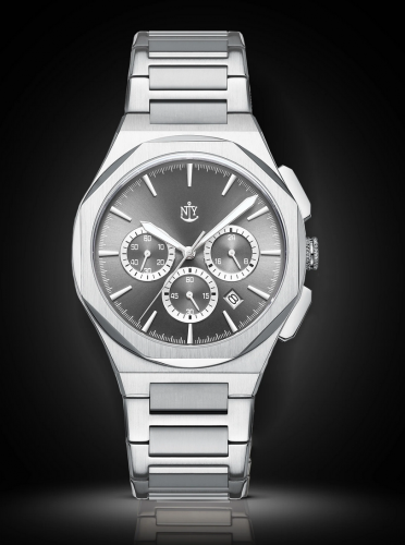 Ασημένιο ρολόι NYI Watches για άντρες με ιμάντα από χάλυβα Fulton 2.0 - Silver 42MM