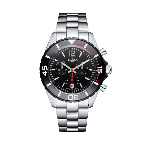 Muški srebrni sat Davosa s čeličnim remenom Nautic Star Chronograph - Silver/Red 43,5MM