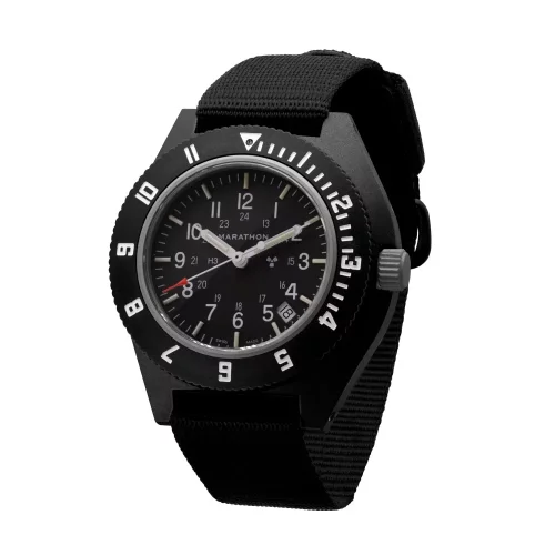 Relógio Marathon Watches preto para homens com alça de nylon Black Pilot's Navigator with Date 41MM