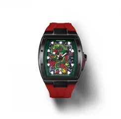 Relógio Nsquare pulseira de borracha preta para homem Dragon Overloed Rec / Black 44MM Automatic