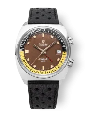 Relógio Nivada Grenchen pulseira de couro prateado para homens Antarctic GMT - Tropical 32061A10 36MM Automatic