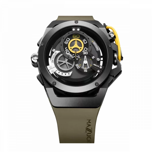 Czarny męski zegarek Mazzucato z gumowym paskiem Rim Sport Black / Green - 48MM Automatic