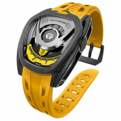 Orologio da uomo nero Tsar Bomba Watch con un braccialetto di gomma TB8213 - Black / Yellow Automatic 44MM