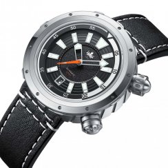 Miesten hopea Phoibos Watches - kello nahkarannekkeella Vortex Anti-Magnetic PY042C - Black Automatic 43.5MM