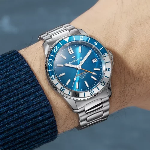 Ανδρικό ρολόι Venezianico με ατσάλινο λουράκι Nereide GMT 3521502C Blue 39MM Automatic