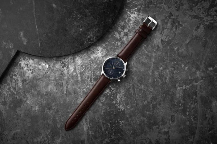 Męski srebrny zegarek About Vintage z paskiem z prawdziwej skóry Chronograph Blue Turtle 1815 41MM