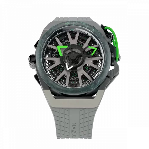 Zwart herenhorloge van Mazzucato met een rubberen band RIM Monza Black / Green - 48MM Automatic
