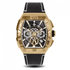 Montre homme Ralph Christian couleur or avec bracelet en cuir The Intrepid Chrono - Gold 42,5MM