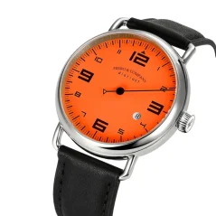 Zilveren herenhorloge van Ferro & Company met leren band Distinct 2 Orange 44MM