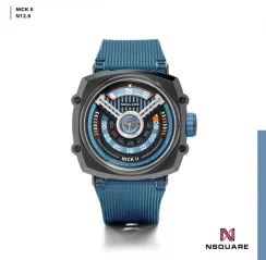 Reloj Nsquare negro para hombre con correa de caucho NSQUARE NICK II Black / Blue 45MM Automatic