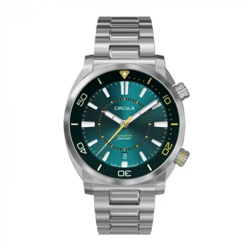 Męski srebrny zegarek Circula Watches ze stalowym paskiem SuperSport - Petrol 40MM Automatic