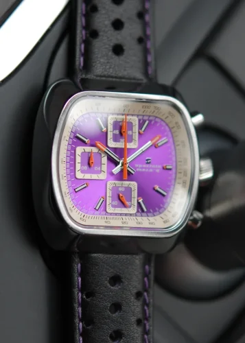 Reloj Straton Watches Plata para hombres con cinturón de cuero Speciale Purple 42MM