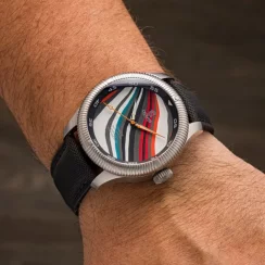 Stříbrné pánské hodinky Oceancrawler Watches s kevlarovým páskem Champion Diver Fordite Type A - Automatic 44MM
