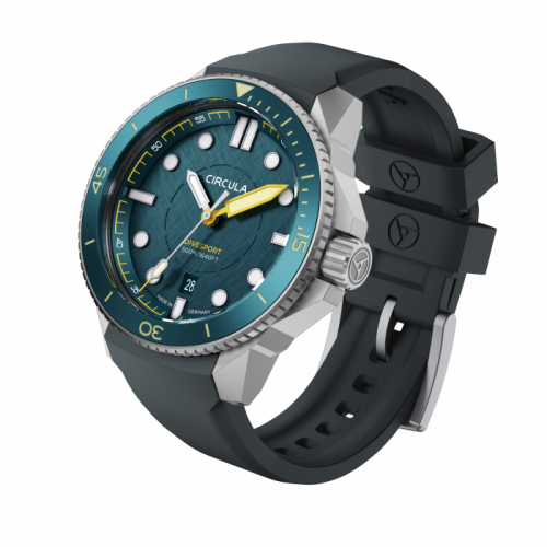 Stříbrné pánské hodinky Circula s gumovým páskem DiveSport Titan - Petrol / Petrol Aluminium 42MM Automatic
