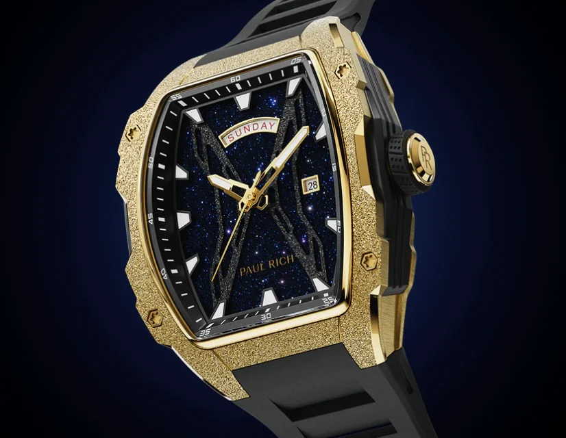 Men's gold Paul Rich Watch with a rubber band Frosted Astro Day & Date Mason - Gold 42,5MM