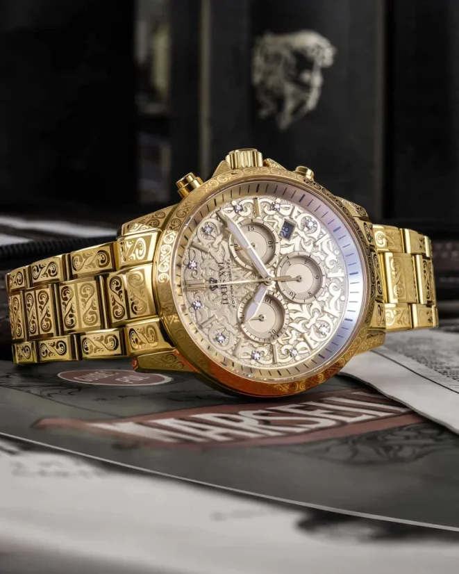 Zlaté pánské hodinky Louis XVI s ocelovým páskem Palais Royale No Diamond 1801 - Gold 43MM
