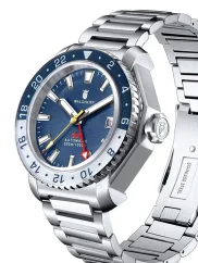 Relógio Waldhoff bracelete de aço prateado para homem Atlas GMT North Sea 41MM Automatic