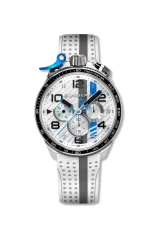 Silberne Herrenuhr Bomberg Watches mit Gummiband Racing YAS MARINA White / Grey 45MM