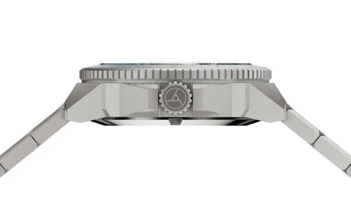 Męski srebrny zegarek Circula Watches z pasem stalowym DiveSport Titan - Petrol / Hardened Titanium 42MM Automatic