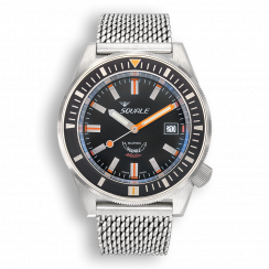 Stříbrné pánské hodinky Squale s ocelovým páskem Matic Satin Black Mesh - Silver 44MM Automatic