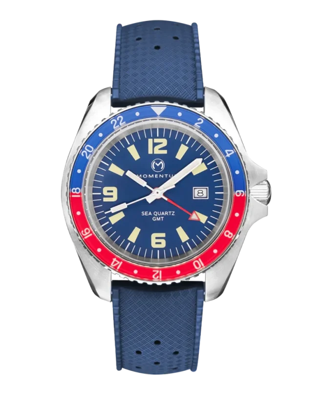 Men's silver Momentum Watch with rubber strap Sea Quartz GMT Pepsi