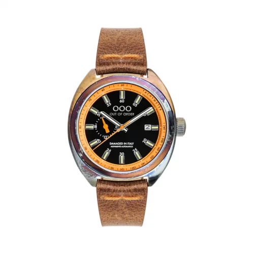 Men's silver Out Of Order Watch with sleather teel strap Torpedine Orange 42MM Automatic