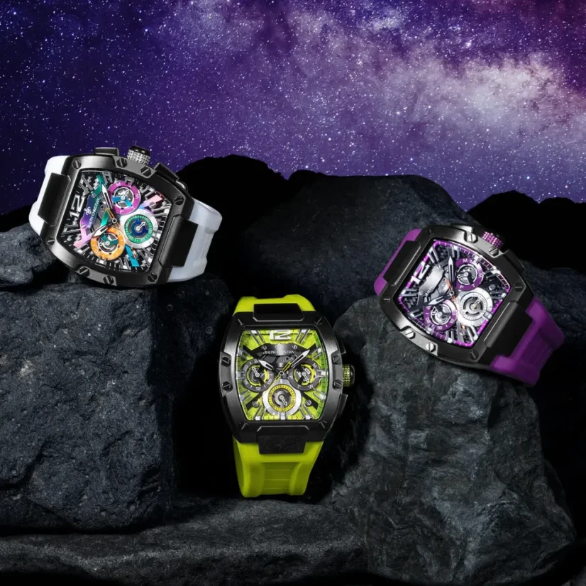 Černé pánské hodinky Ralph Christian s gumovým páskem The Intrepid Sport - Aurora Burst 42,5MM