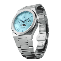 Herrenuhr aus Silber Valuchi Watches mit Stahlband Lunar Calendar - Silver Ice Blue 40MM