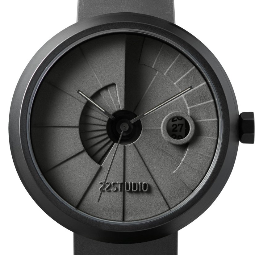 Montre 22Designstudio Watches pour hommes en noir avec élastique 4D Concrete Shadow 44MM