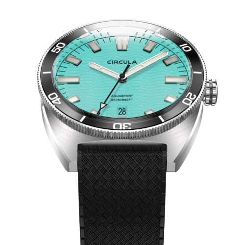 Relógio Circula Watches prata para homens com pulseira de borracha AquaSport II Türkis - Blue 40MM Automatic