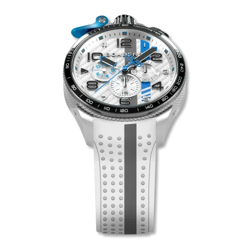 Reloj Bomberg Watches plata con banda de goma Racing YAS MARINA White / Grey 45MM