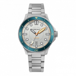 Stříbrné pánské hodinky Circula s ocelovým páskem DiveSport Titan - Grey / Petrol Aluminium 42MM Automatic