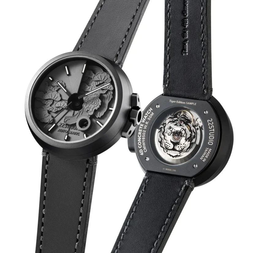 Czarny zegarek męski 22Designstudio Watches ze skórzanym paskiem Black Dragon 45MM Automatic