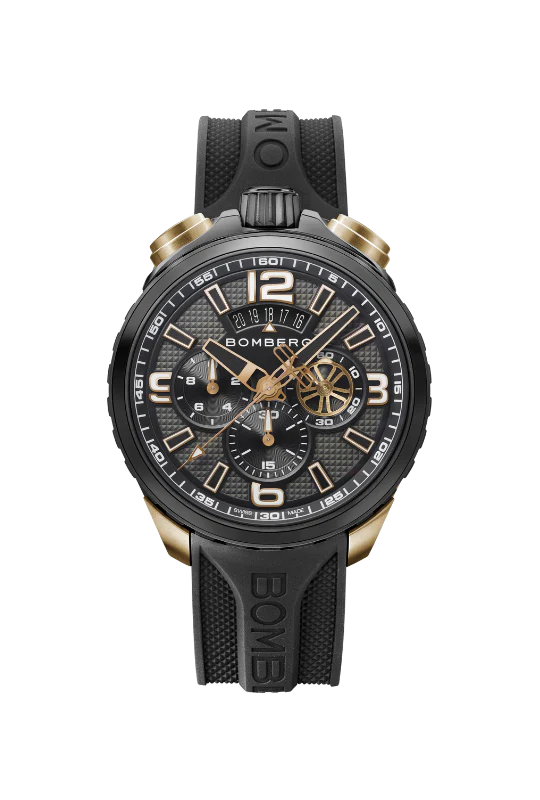 Schwarze Herrenuhr Bomberg Watches mit Gummiband GOLDEN 45MM