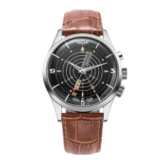 Silberne Herrenuhr Vulcain mit Lederband Nautical Heritage Black Beige Patina Steel Triple Caseback - Brown Calf Skin Leather Alligator Printed 42MM Automatic