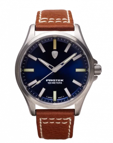 Montre ProTek Watches pour homme de couleur argent avec bracelet en cuir Field Series 3003 40MM