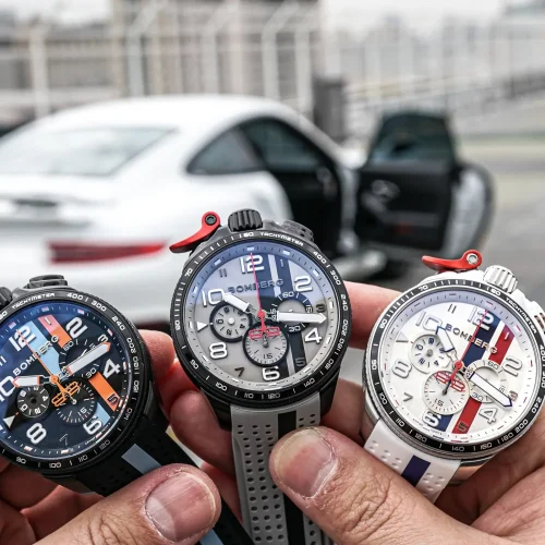 Schwarze Herrenuhr Bomberg Watches mit Gummiband Racing MONACO 45MM