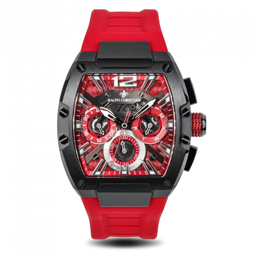 Čierne pánske hodinky Ralph Christian s gumovým pásikom The Intrepid Sport - Racing Red Automatic 42,5MM