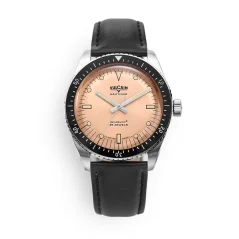Montre Vulcain pour homme de couleur argent avec bracelet en cuir Skindiver Nautique - Brown - BLACK PLAIN 44,5MM Automatic