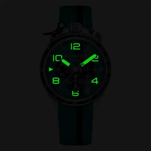 Strieborné pánske hodinky Bomberg Watches s gumovým pásikom RACING 4.9 Blue 45MM