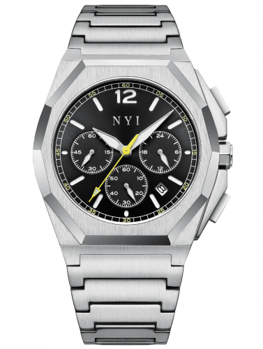 Strieborné pánske hodinky NYI Watches s oceľovým pásikom Lenox - Silver 41MM