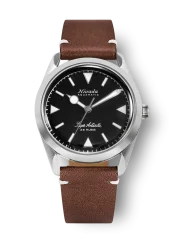 Men's silver Nivada Grenchen watch with leather strap Super Antarctic 32025A02 38MM Automatic