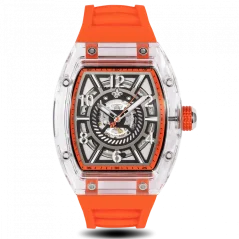 Men's silver Ralph Christian watch with a rubber band The Ghost - Neon Orange Automatic 43MM
