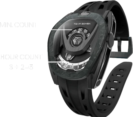 Men's black Tsar Bomba Watch with a rubber band TB8213 - All Black Automatic 44MM