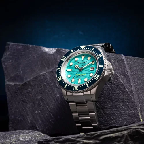 Strieborné pánske hodinky Audaz Watches s oceľovým pásikom Abyss Diver ADZ-3010-07 - Automatic 44MM