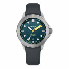 Zilverkleurig herenhorloge van Circula Watches met een rubberen band DiveSport Titan - Petrol / Hardened Titanium 42MM Automatic