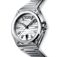 Men's silver Bomberg Watch with steel strap EDGE WHITE 43MM Automatic
